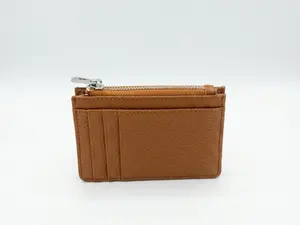 Mocha Brown Zip Card Holder Wallet – Slim Leather Coin Purse with Multi Card Slots