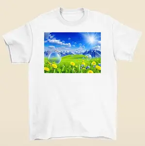 Frutiger Aero Meadow Bubbles Mountains Sky Graphic Tee Y2K Aesthetic