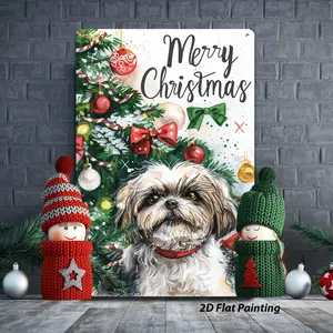 Celebrate The Holiday Season With Charming Waterproof Aluminum Shih Tzu Christmas Message Tin Sign For Festive Home Decoration
