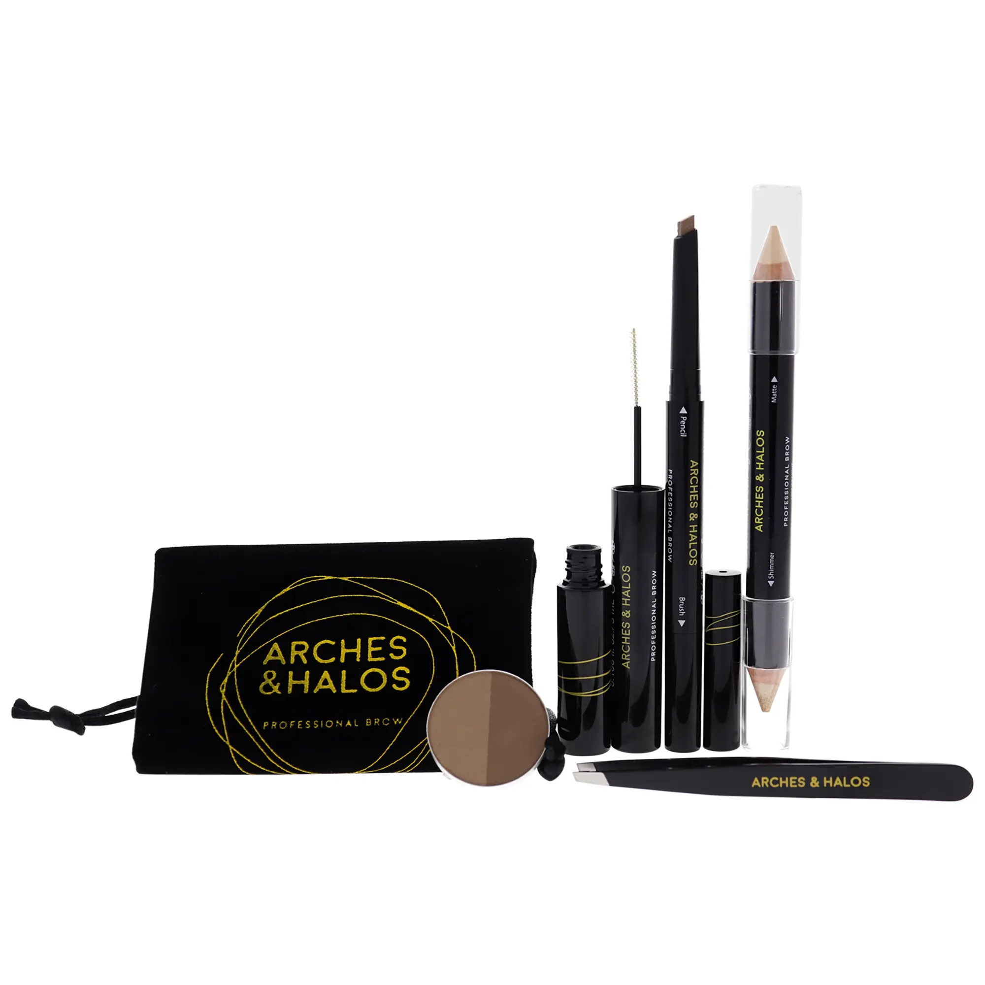Jetsetter Brow Kit - Light by Arches and Halos for Women - 6 Pc 1 Pc Tweezer, 0.012 oz Pencil, 0.088 oz Powder, 0.176 oz Crayon, 0.176 Gel , Make Up Bag