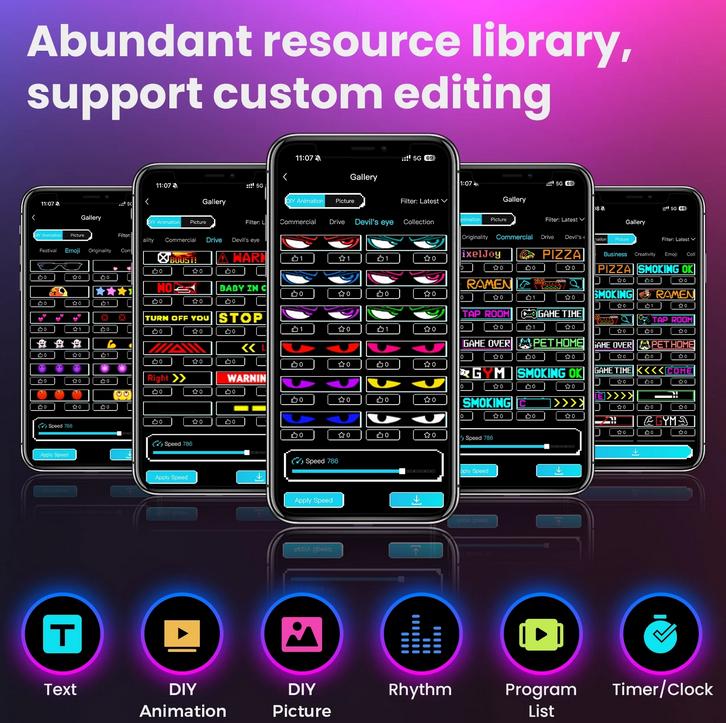 DAYBETTER Programmable Flexible LED Display - App-Controlled Color, Custom Text Pattern Animation Flexible Display for Store, Bar, Taxi, Party Advertising