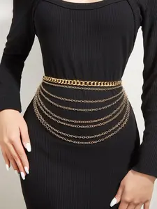 Women's Elegant Solid Color Chain Decor Waist Belt, Fashion All-match Clothes Accessories, Trendy Belt Chain for Women, Adjustable Belts
