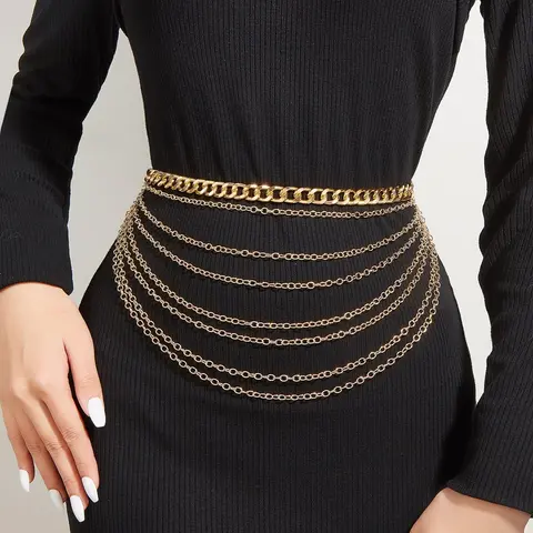 Women's Elegant Solid Color Chain Decor Waist Belt, Fashion All-match Clothes Accessories, Trendy Belt Chain for Women, Adjustable Belts