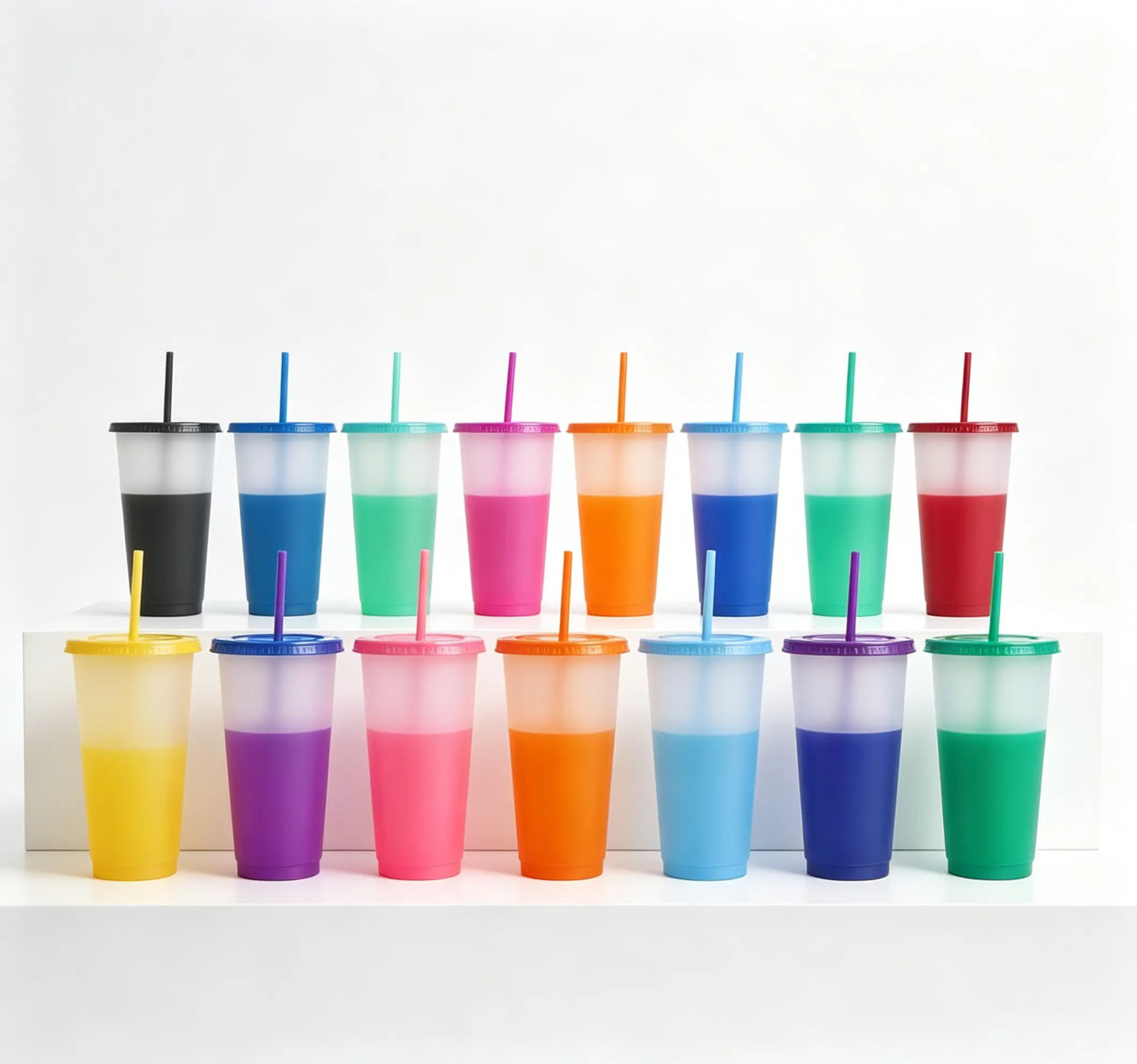 10 Reusable 24-oz Leak-Proof Color-Changing Plastic Tumblers with Lids & Straws, for Cold Drinks, Iced Coffee, Beach Parties & Family Gatherings, Home Supplies Drinkware, Ideal Gift, Tumbler