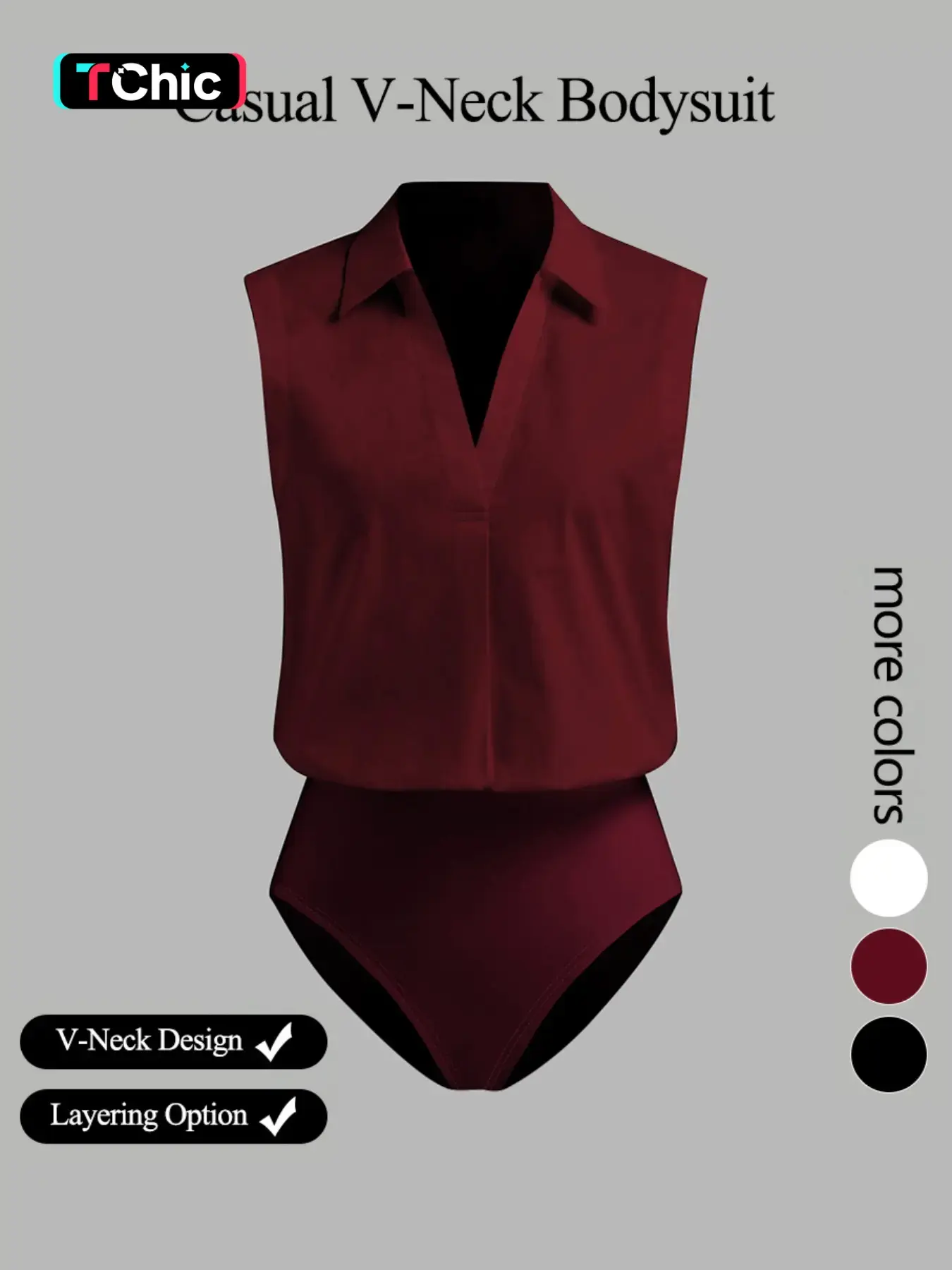 Women's casual V-neck Bodysuit Shirt, elegant woven fabric, slim fit, suitable for all seasons, and can be layered flexibly, Fitted, Womenswear