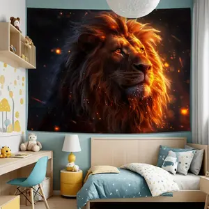 Majestic Golden Lion King Tapestry, Polyester Woven Wall Hanging, Animal-Themed Home Decor for Living Room, Bedroom, Office - No Electricity Required Decoration Art Design