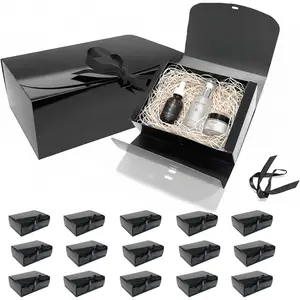 15 count  Boxes with , 12" x 8" x 4" Black  Boxes with Ribbon, Bridesmaid Proposal Box,  Paper  Box for Wedding, Packaging, Present, Birthday, Cupcake Boxes, Crafting