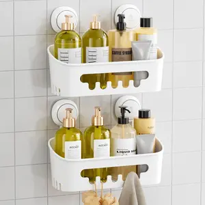 2 Pack Suction Cup Shower Caddy, Heavy Duty Bathroom Organizer, Removable Shower Shelves, Waterproof Suction Plastic Storage Holder for Shampoo Bathroom Accessories, White