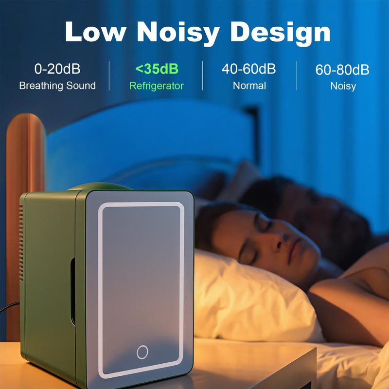 iceBLUE Mini Skincare Fridge (6 Liter/8 Cans) with Dimmable LED Light Mirror, Cooler and Warmer for Refrigerating Make Up, Skin Care and Food, Portable Personal  Fridge for Bedroom, Office and Car, Green skincare mini  brands  fridge Beauty Refrigerator