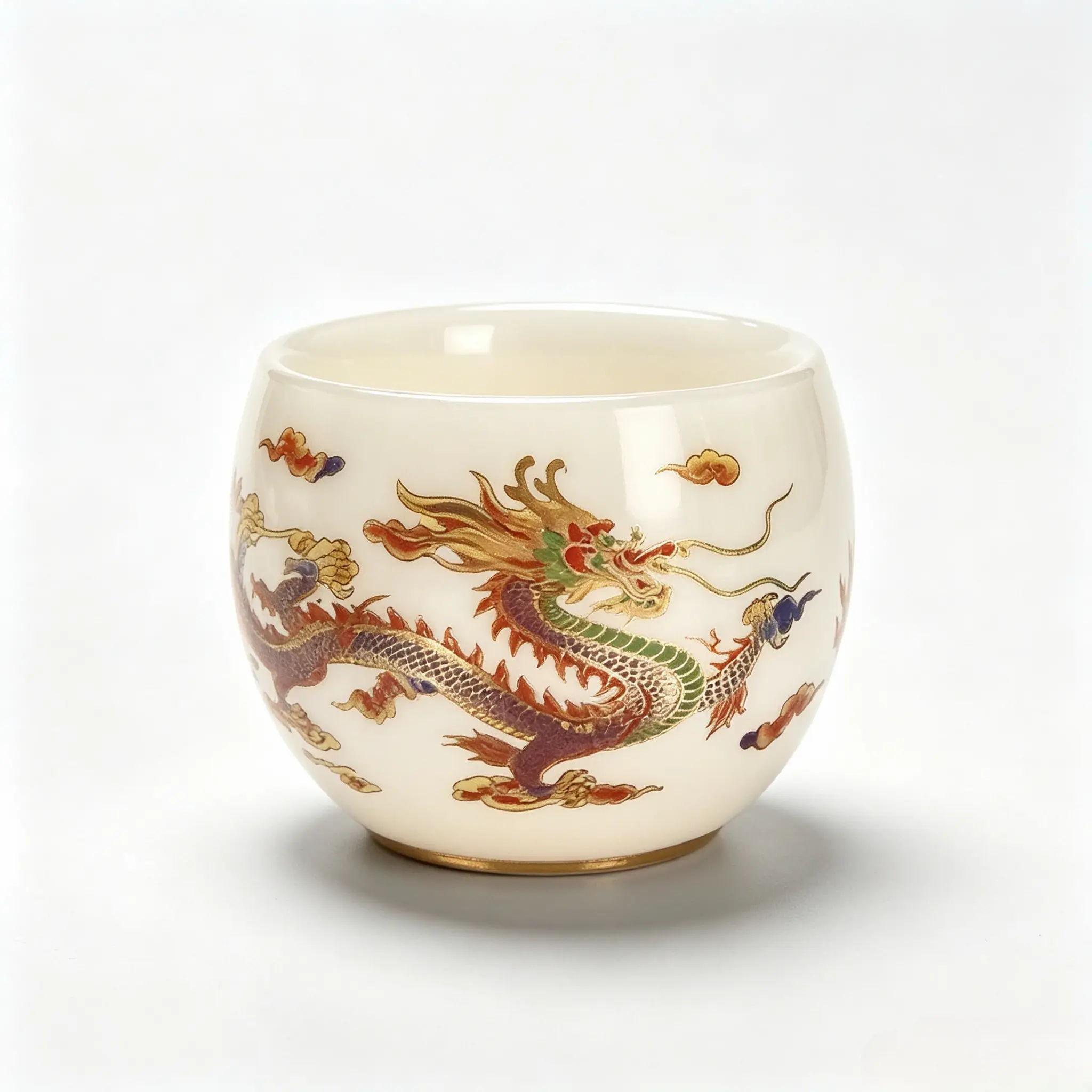 Hand-Painted Dragon Pattern Jade-Like Porcelain Teacup, Chinese Kung Fu Tea Cup, Premium White Porcelain Tea Mug for Tea Collection & Gift