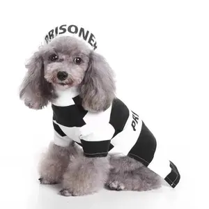212 MAIN 2-Piece Striped Retro Inmate Prisoner Dog Costume Outfit, Black & White Easy-Wear Halloween Shirt for Small Pets, with Hook Closures, Machine Washable Pet Clothing