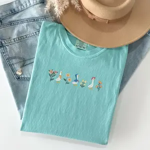 Comfort Color shirt Floral Geese Printed Tee _ Cottagecore Goose Shirt _100% Cotton Garment Dyed T-shirt _ funny graphic tees