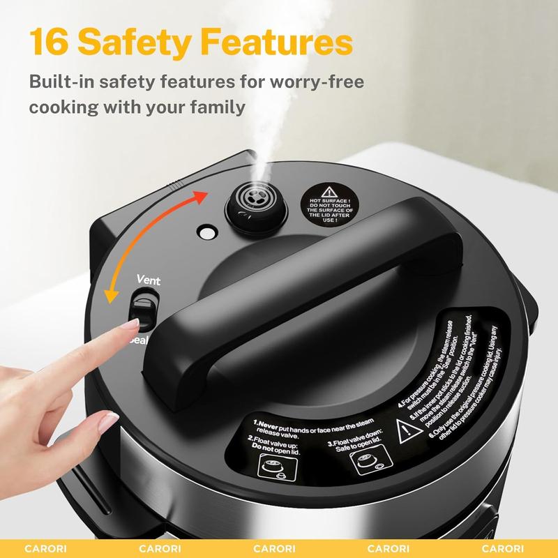 CARORI 9-in-1 Electric Pressure Cooker 1000W 8 Qt Instant Multi-Cooker with IMD Touchscreen Non-Stick Pot Rice Cook Slow Cook Steamer Sauté Warmer Safe Venting Silver