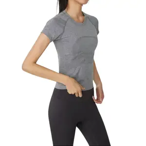 2026 New Version Knitted Seamless Short Yoga Shirt Sweat-Wicking Slim-Fit Breathable Skin-Friendly T-Shirt for Sports Running and Fitness Womenswear Top - Basic Crewneck Streetwear Tshirt