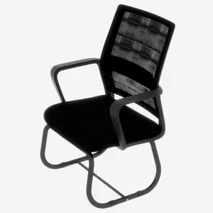 Black Minimalist Ergonomic Desk Chair (23.23x21.65x35.43 in) - Elastic Nylon Mesh Backrest, Bow-Shaped Iron Frame, Thick Polyurethane Soft Cushion for Home Office Study Use