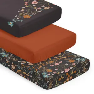 Sweet Jojo Designs 3-Piece Baby Crib Sheets Set (Black Boho Wildflower Vintage Floral) for Girls, Infant Nursery, Toddler Room - Fitted, Standard Size (Solid Rust Orange & Bohemian, Farmhouse, Leaves)