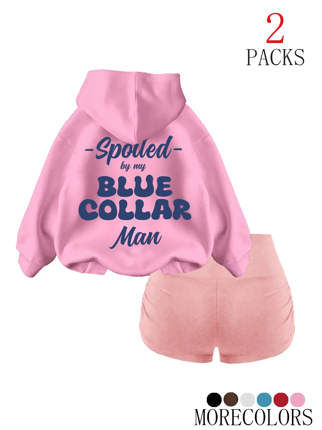 2 Piece Set Women's Fashion Hooded Drawstring Sweatshirt, Casual Loose-Fitting Thick Fabric for Daily Wear & Fitness, Blue Collar Lover Print