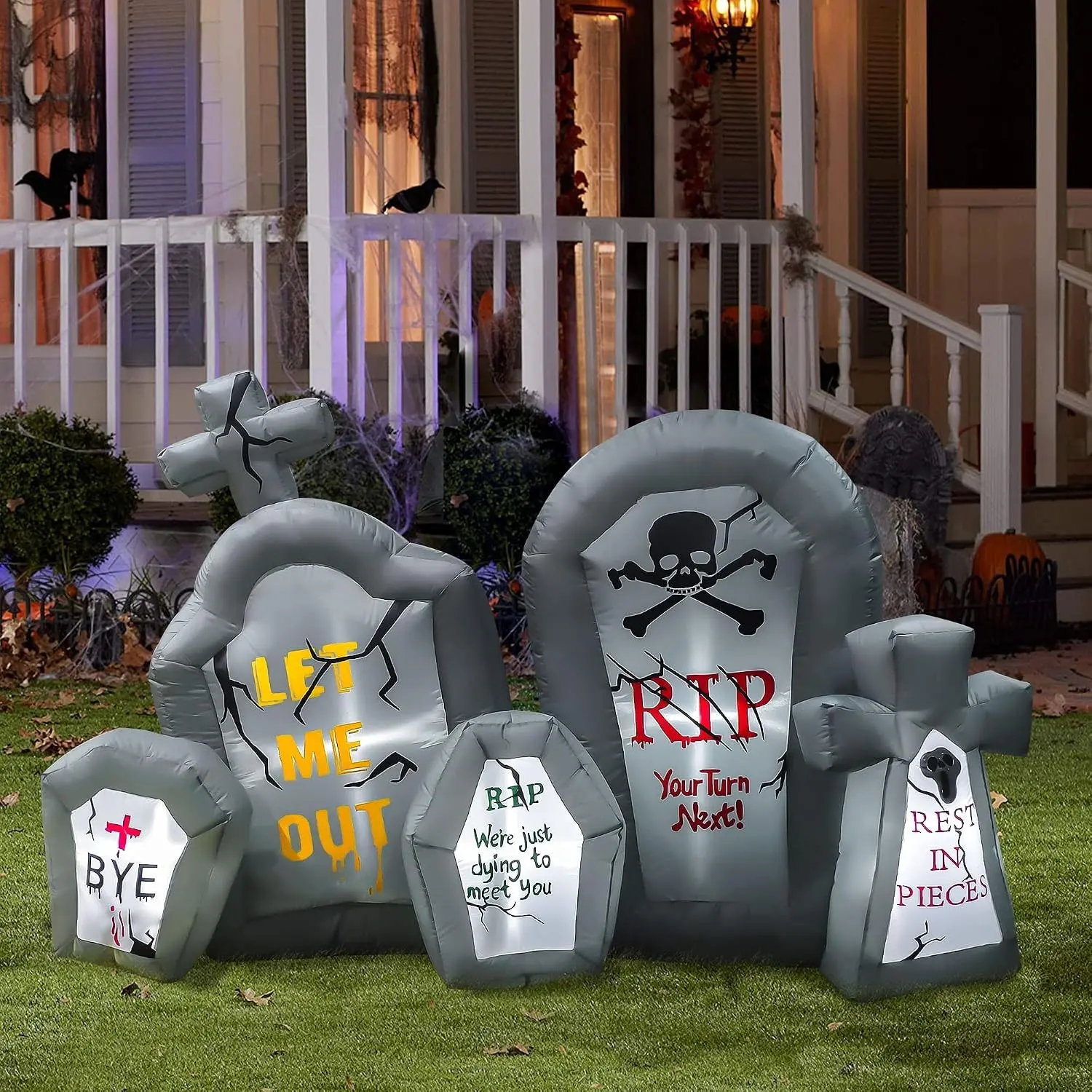 6.6 Ft Halloween Inflatables Tombstone Combo Blow up Spooky Gravestone Holiday Lighted Decoration for Indoor Outdoor Yard Garden Lawn