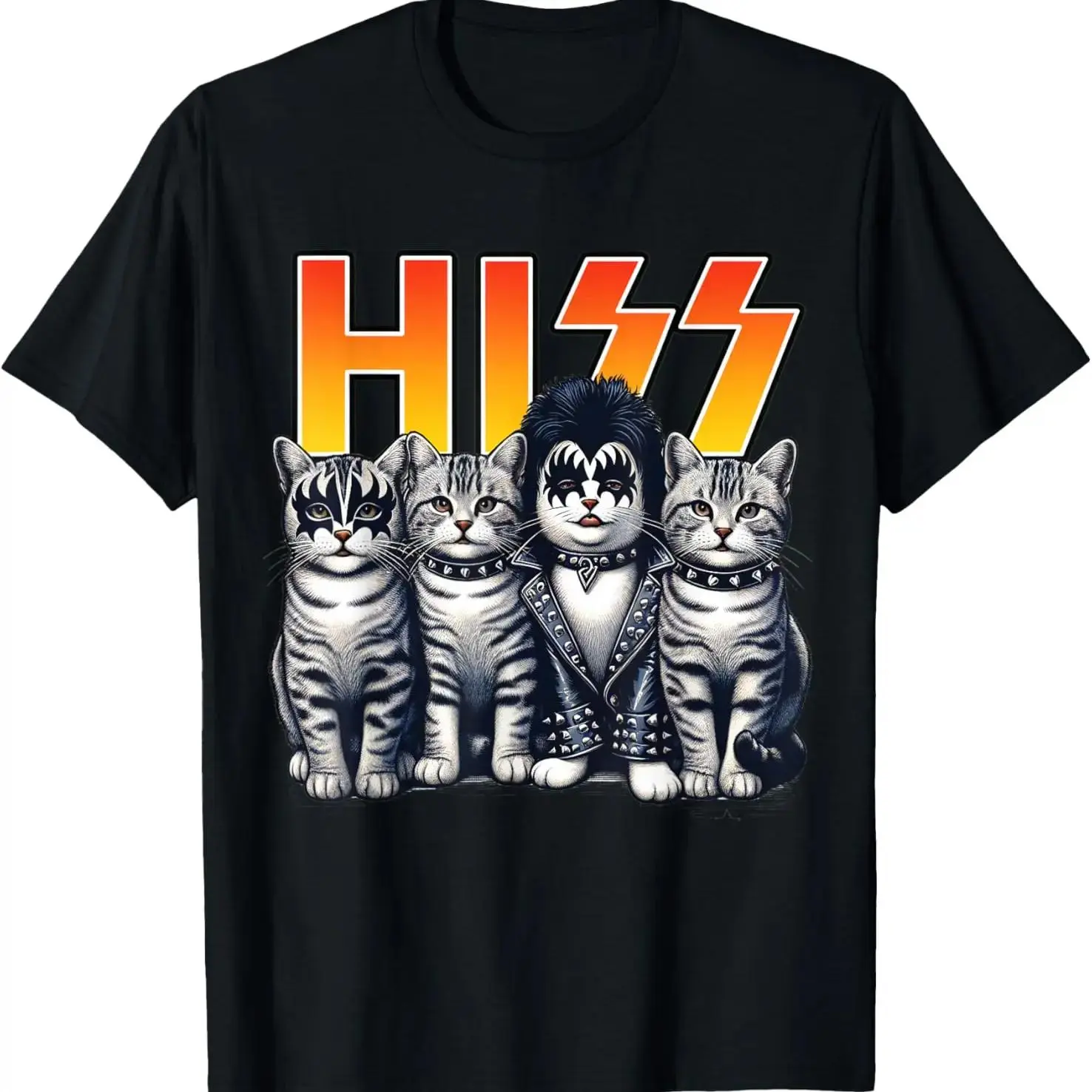 Women's Oversized Relaxed-Fit Cotton Breathable Short-Sleeve Graphic T-Shirt - Cute Hiss Cats Rock Kittens Design, Unisex Casual Fashion Top for Cat Lovers