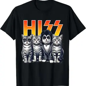 Cute Hiss Cats Rock Kittens Kitty Rocking Music Cat Lovers Unisex T-Shirt Men Women Casual Short Sleeve Graphic Fashion Fabric Menswear