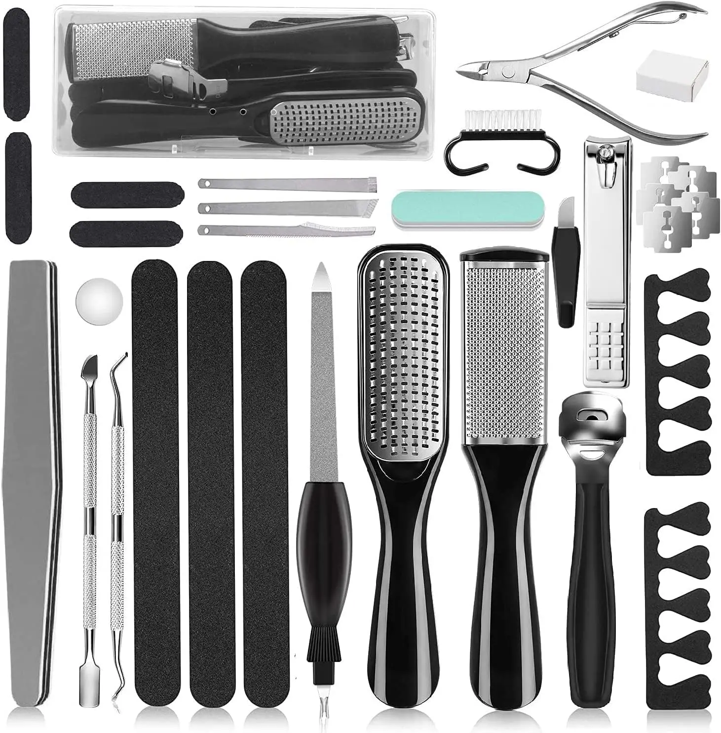 26 in 1 Professional Pedicure Kit Stainless Steel Foot Care Tools with Foot File & Callus Remover for Men and Women Travel Manicure Nail Smooth Cutics, Nail Care, Set