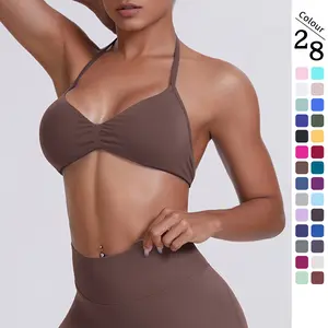New seamless solid color backless tight-fitting high-elasticity halter neck sports bra for running, fitness, and yoga for women