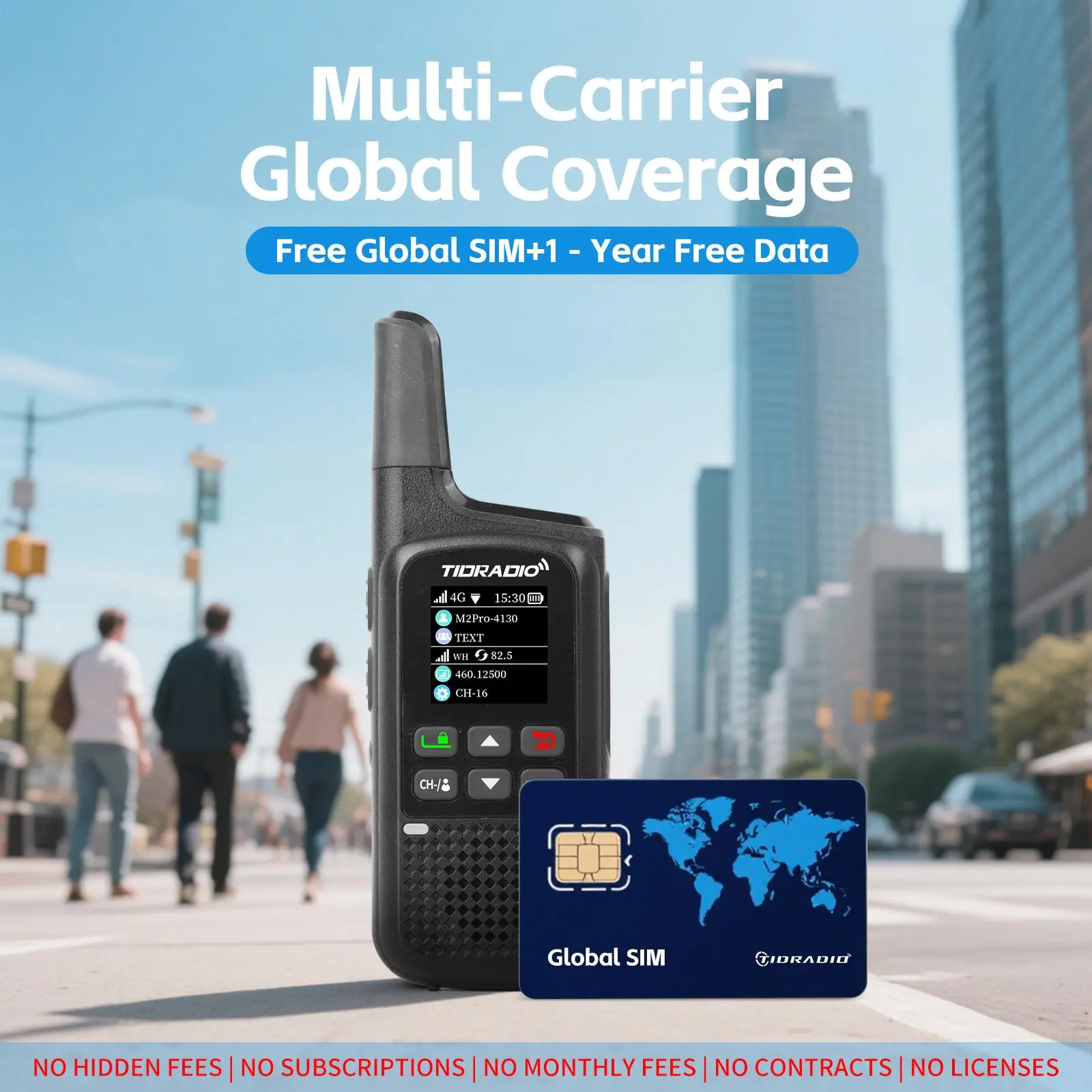 TIDRADIO TD-M2 Pro Smart Hybrid Walkie Talkie - 4G PoC Global Signal, Local FRS, Dual PTT, Phone-App Programmable, SIM Card with 1-Year Free Data for Team Coordination, Outdoor Safety