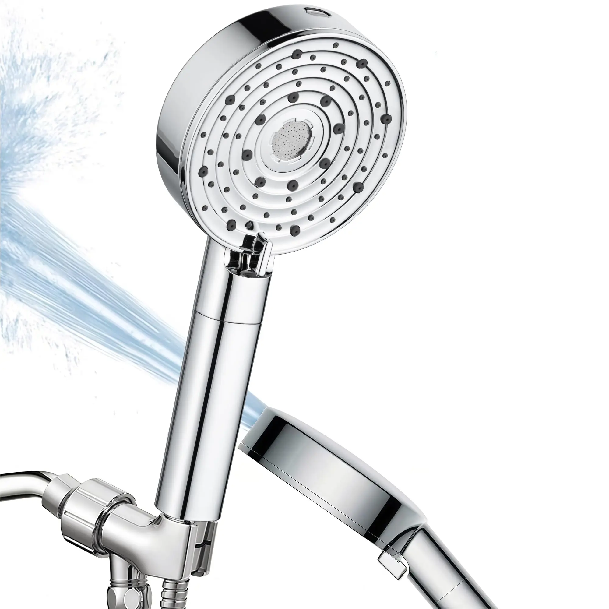 Chrome Ladder-Shape Handheld Filtered Shower Head Kit with Chrome Accent, 10 Modes, High Water Pressure, Gentle Mist, 1-Hand Smooth Rotation Switch, 59" Hose, Tool-Free, Ergonomic Grip, Bathroom Gadget, Handheld Shower Wand