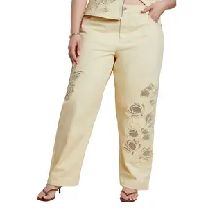 ELOQUII Women's Plus Size Floral Embroidery Jean
