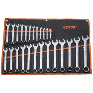VEVOR Combination Wrench Set, 25-Piece Open End Wrench Set with up Pouch, Carbon Steel Wrench Set Metric 6 mm to 32 mm, Ideal for General Household, Garage, Workshop, Auto Repairs, Emergency