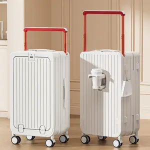 【SAIKIT】Wide Handle Carry-On Suitcase | PC Lightweight Impact-Resistant Multi-function Travel Case bags Luggage Front Open Laptop Compartment USB Charging Port Secure Lock 20/24 Inch for Travel & Business Trips-6088