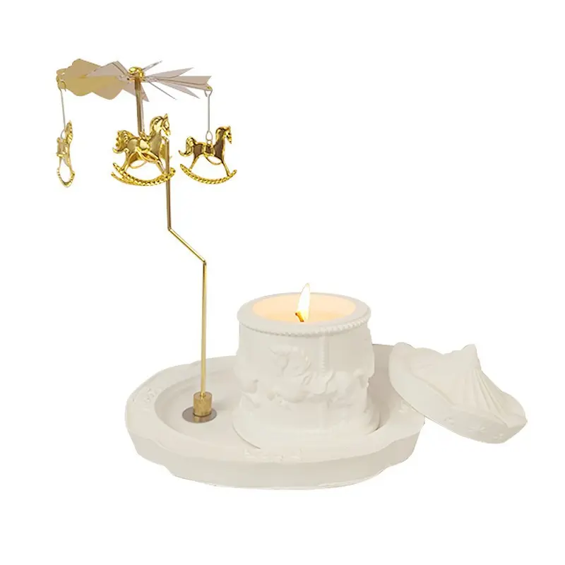 Carousel Scented Candle Set - Rotating Holder with Tray Style, Candle Stand, Creative Fragrance Candle, Perfect Birthday & Christmas Gift for Mom, Wife & Friends, Romantic Bedroom Accessories (Home Decor)