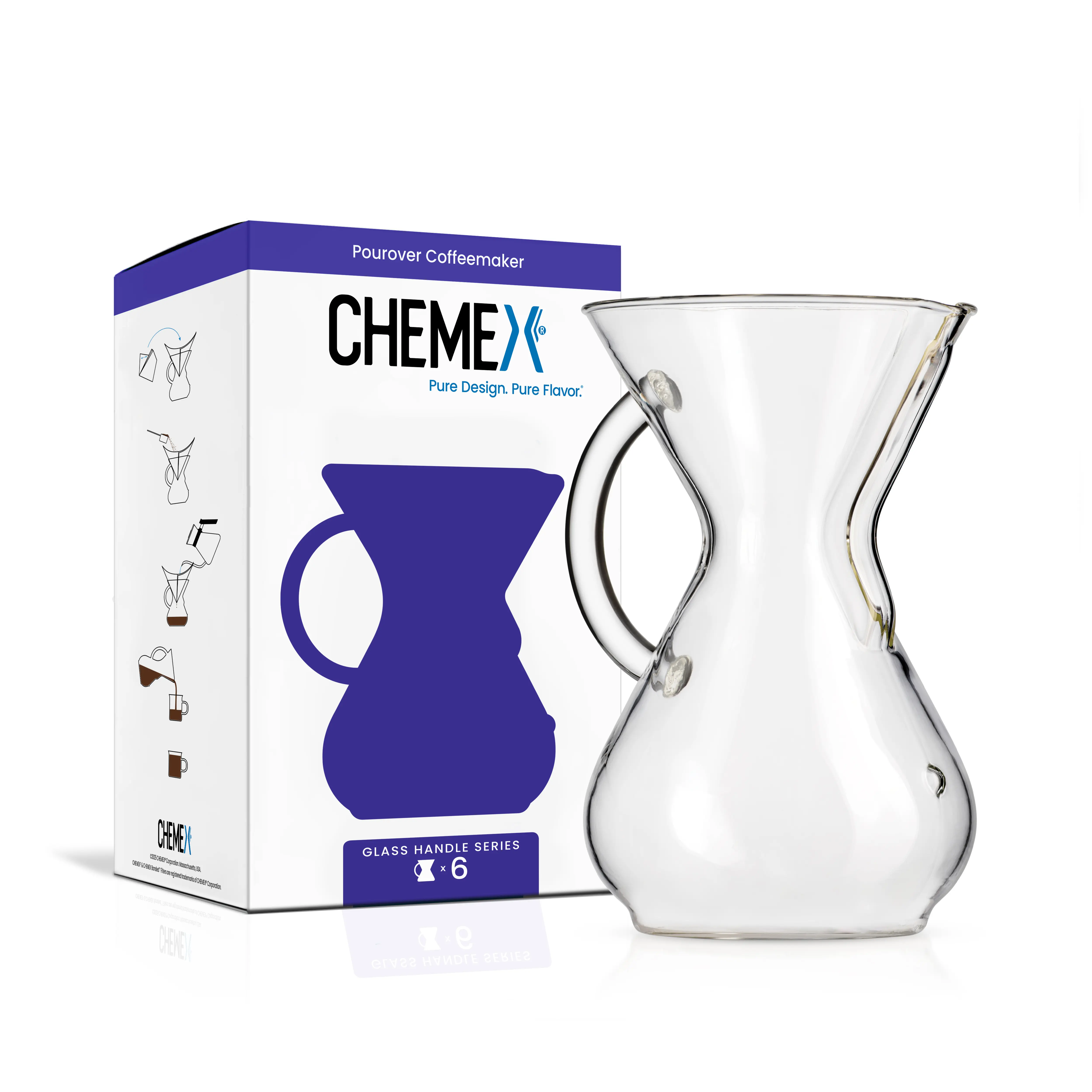 Chemex Pour-Over Glass Coffeemaker - 6-Cup - Glass Handle Series - Exclusive Packaging - Non-Porous Borosilicate Glass - Easy to Use - Timeless Design Pots Tea