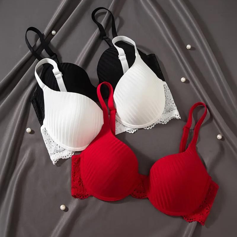 3-piece elegant red lace bra set with push-up design, medium support ...