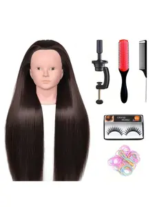 Haired mannequin head black 24 inch (approximately 60.96 cm) beauty model head model head used for weaving hairstylists, beauty students practicing styling with free table edge clips and styling tools.