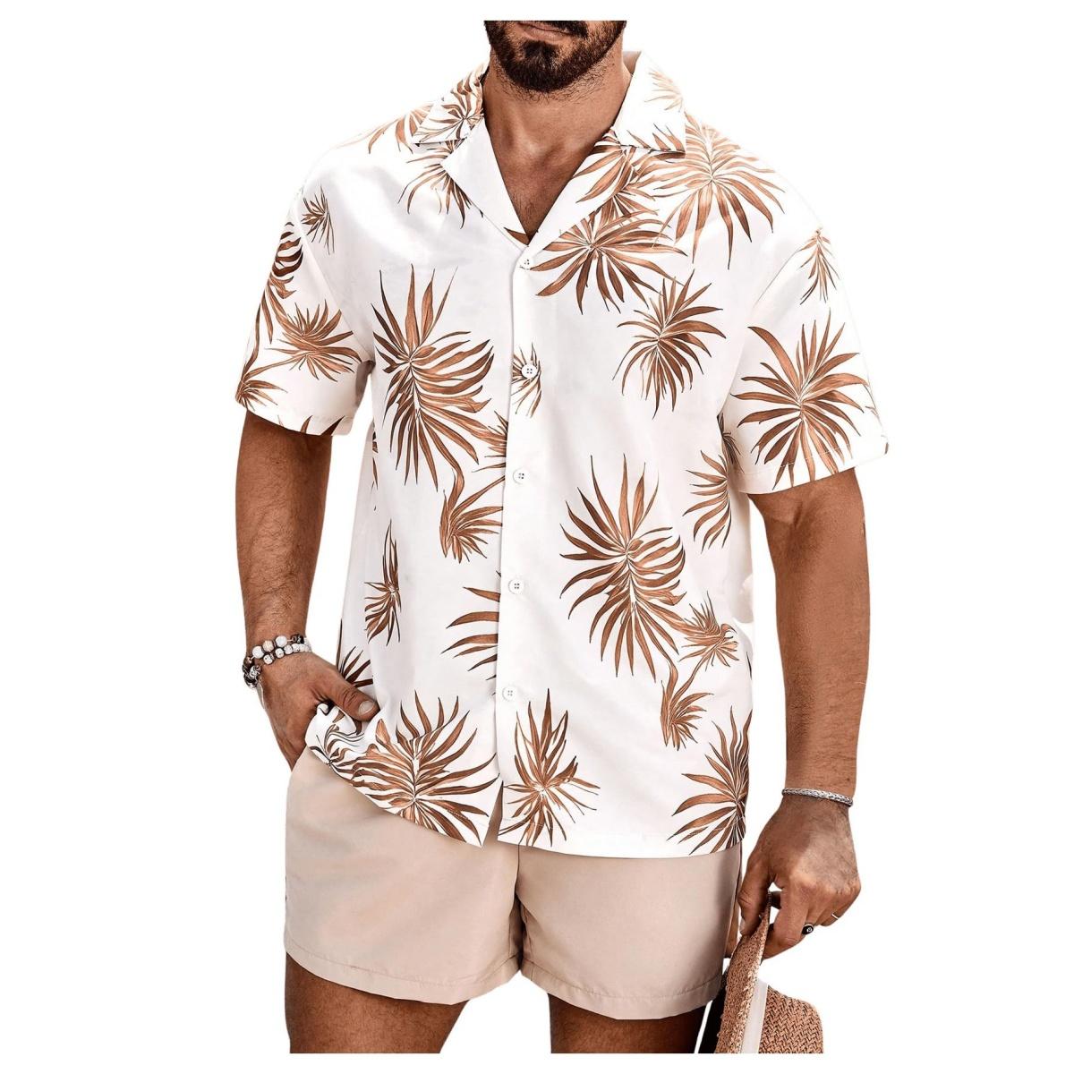 Men's 2 Piece Matching Sets - Classic Tropical Plant Print Short-Sleeve Hawaiian Shirt & Stretch Shorts, Breathable Quick-Dry Lightweight Casual Multi-Size Menswear Vacation Outdoor Outfit