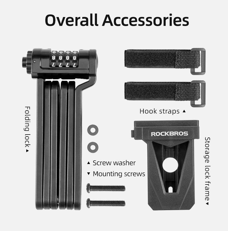 ROCKBROS Folding Bike Lock Combination Bike Lock with Mount Electric Bike Lock Heavy Duty Anti Theft Bicycle Locks with Mounting Bracket 4-Digit Foldable Bike Lock