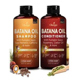 Okaga Shower Set - Batana Oil Shampoo & Conditioner - 8 in 1 Organic Haircare for Hair Growth Support, Cleansing, & Healthy Scalp - (2 x 300 mL)