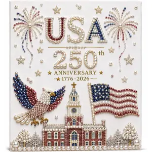 250th Anniversary DIY Pearl Painting Kit, 1776–2026 Commemorative DIY Art, Bead Paintings Craft Art, with Flag and Eagle for 4th of July Gift, Red, White and Blue Pearls for Adults (Style B) summerwins
