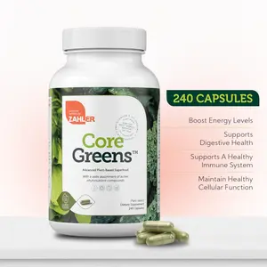 Zahler Core Greens Superfood Capsules with Spirulina & Chlorella 240 Vegan Capsules Boost Energy Stamina Support Digestion & Immune Health Made in USA
