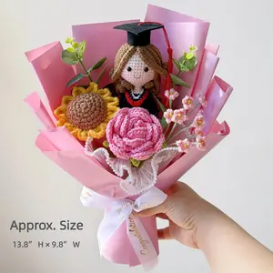 Personalized Crochet Graduation Bouquet with Graduation Doll, Customizable Graduation Keepsake Gift, Everlasting Yarn Flower Bouquet for Her