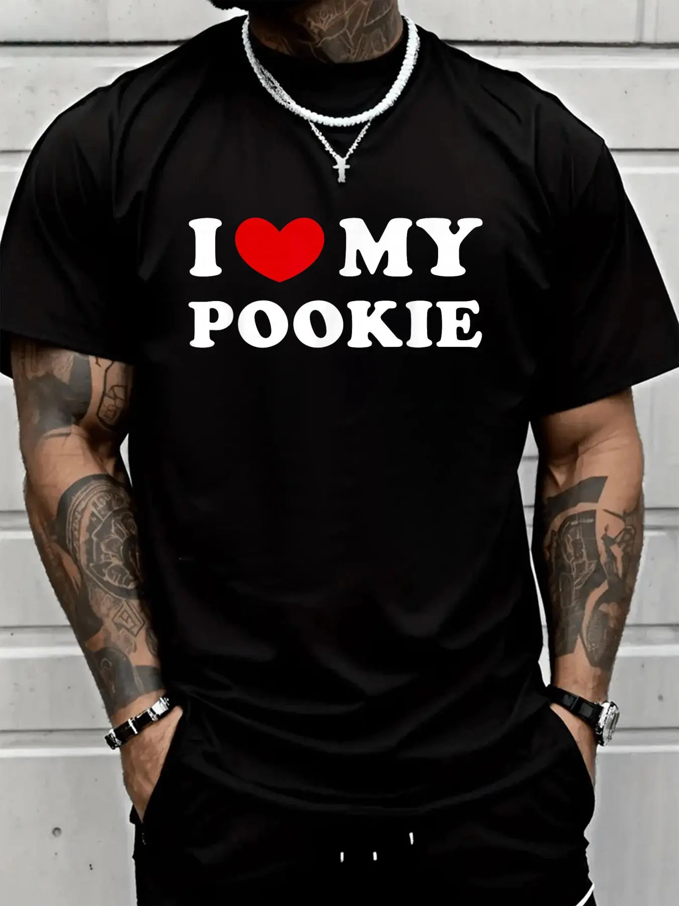 Unisex I Heart My Pookie Graphic T-Shirt - Casual Loose Fit 100% Cotton Short Sleeve Top for Valentine's Day & Everyday Wear, Tshirt, Shortsleeve, Menswear, Round Neck, Soft, Stylish, Jackets, Parties, Cold Wash, Jeans, All-Seasons