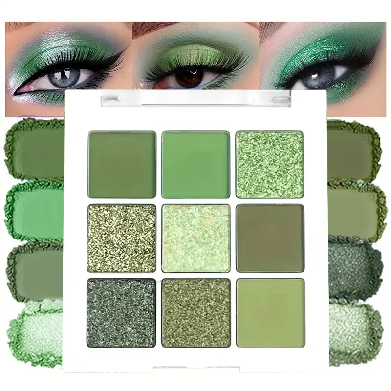 Avocado Green Eyeshadow Palette - 9-Color Matte & Shimmer, Highly Pigmented Blendable, Fresh Green Makeup Collection for Women