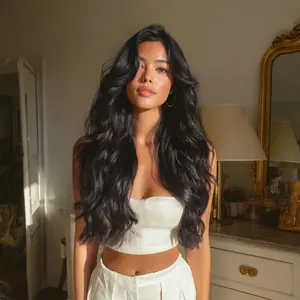 22 Inch Natural Black Body Wave Wig – Long Soft Waves, Classic Middle Part, Heat Resistant Synthetic Hair