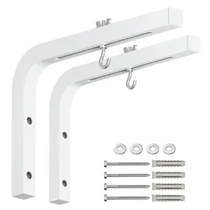 Universal 11-Inch Projector Screen L-Bracket Wall Mount – Adjustable Extension with Hooks, Supports Up to 66 lbs, White Steel Brackets for Manual Pull-Down Screens – Ideal for Home & Office Use