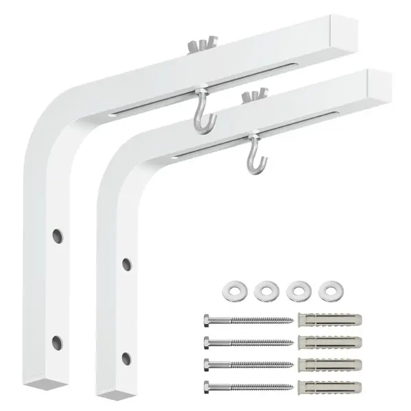 Universal 11-Inch Projector Screen L-Bracket Wall Mount – Adjustable Extension with Hooks, Supports Up to 66 lbs, White Steel Brackets for Manual Pull-Down Screens – Ideal for Home & Office Use