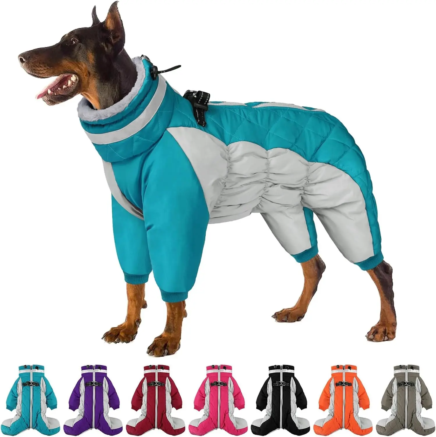 Full Body Dog Coat - Warm Fleece Jacket for Medium Dogs, Turtleneck Winter Coats with Harness, Reflective Dog Snowsuit Windproof Puffer Jackets with Legs for Boston Terrier, Turquoise M
