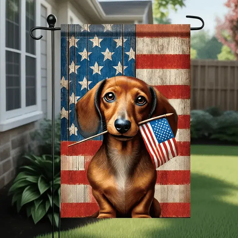 Double-Sided Patriotic Dachshund Design Garden Flag, 12x18" Festive US Pride Outdoor Decor, Easy-to-Use Courtyard Accessory for Dachshund Lovers (No Flagpole Included)