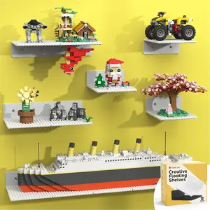 BlissBox White Wall-Mounted Brick Display Shelf, 5” x 5.5”, Double-Sided with 16×17 Pegs on Each Side – Ideal for Toy Brick Storage, Display & Room Decor, Sturdy Durable ABS Material