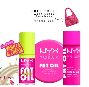 [NEW] Fat Oil Body & Lip Travel Size Discovery Set, Mini Body Oil + Mini Body Butter + High Shine Lip Oil, 24H Hydration, NYX Professional Makeup